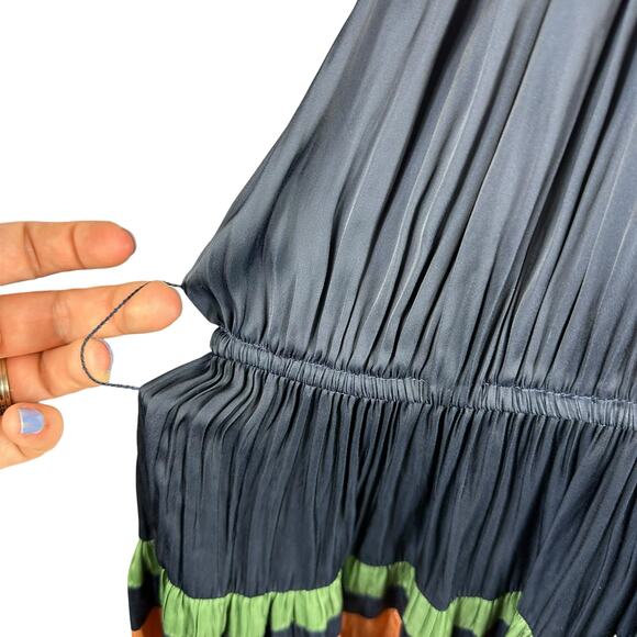 ULLA JOHNSON Alia Dress Navy Blue Mini Dress Women's Size 8 FLAWED Striped Glam - Picture 5 of 9